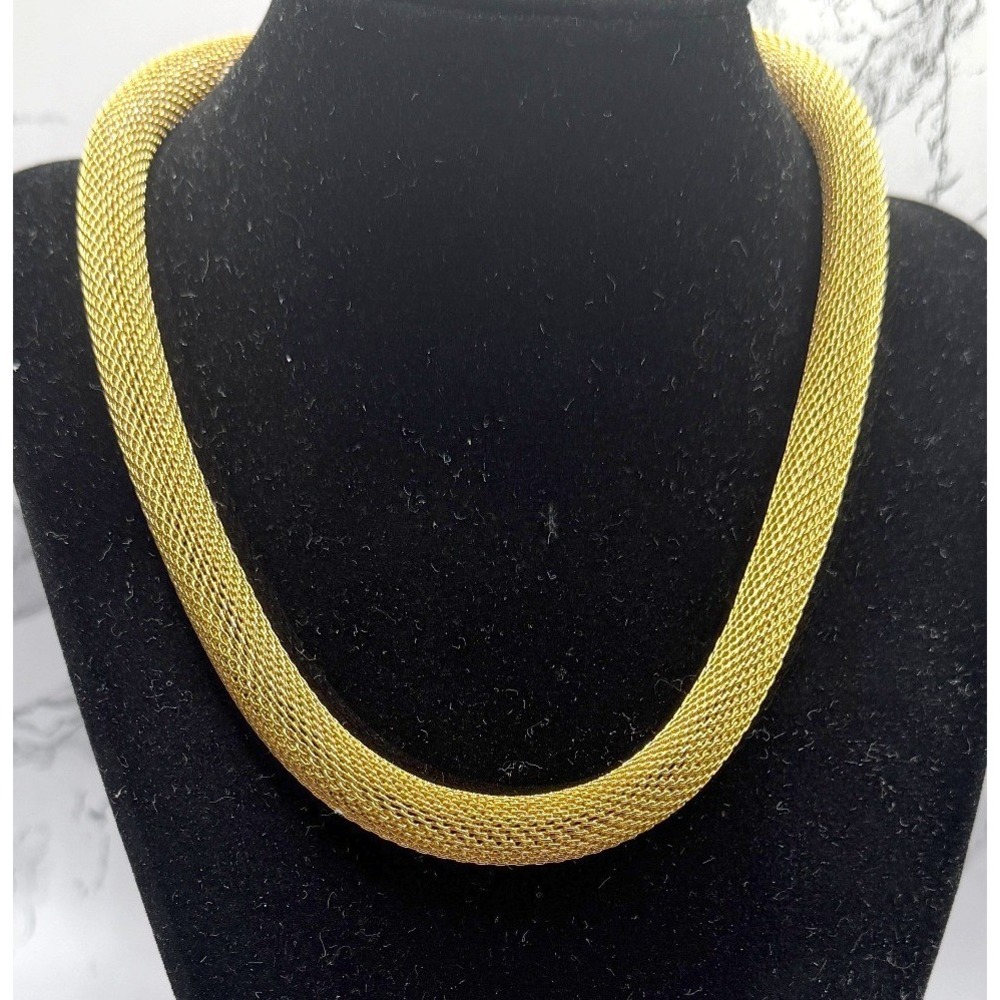 Gold Tone Mesh Snake Chain Necklace 18" Thick Woven Collar